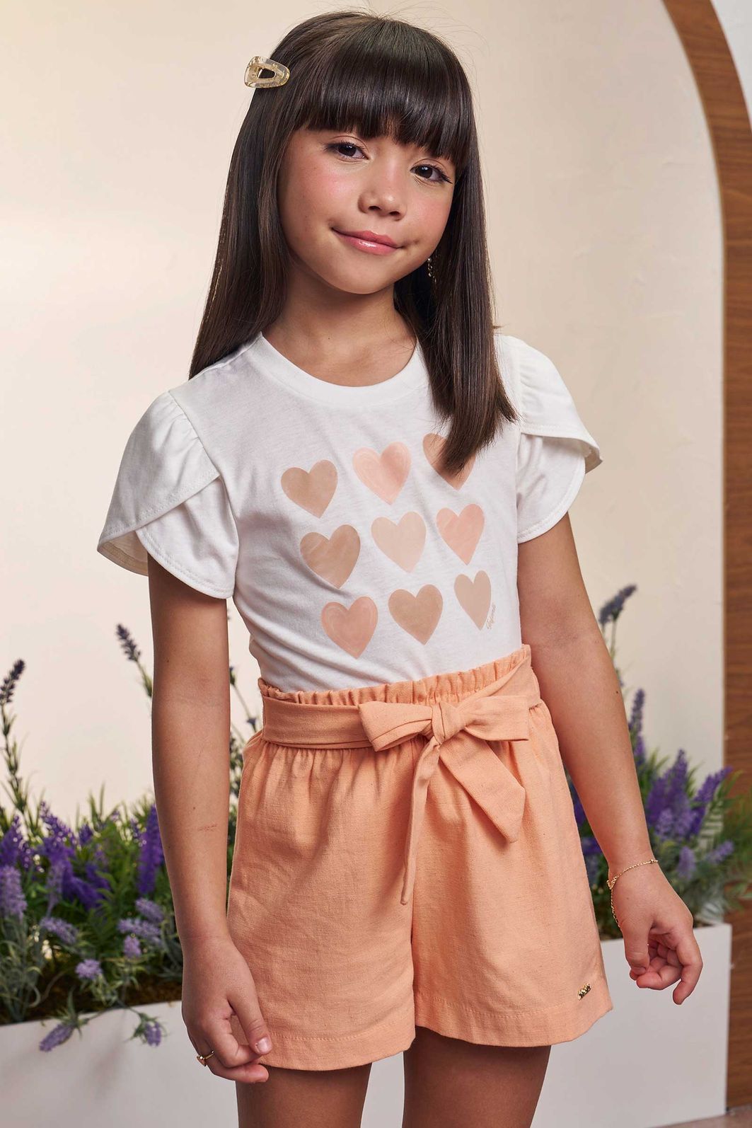 Conjunto de blusa em meia malha e shorts em linho santorine com elastano 98902 Infanti Infantil Menina Conjunto de blusa em meia malha e shorts em linho santorine com elastano 98902 Infanti Infantil Menina