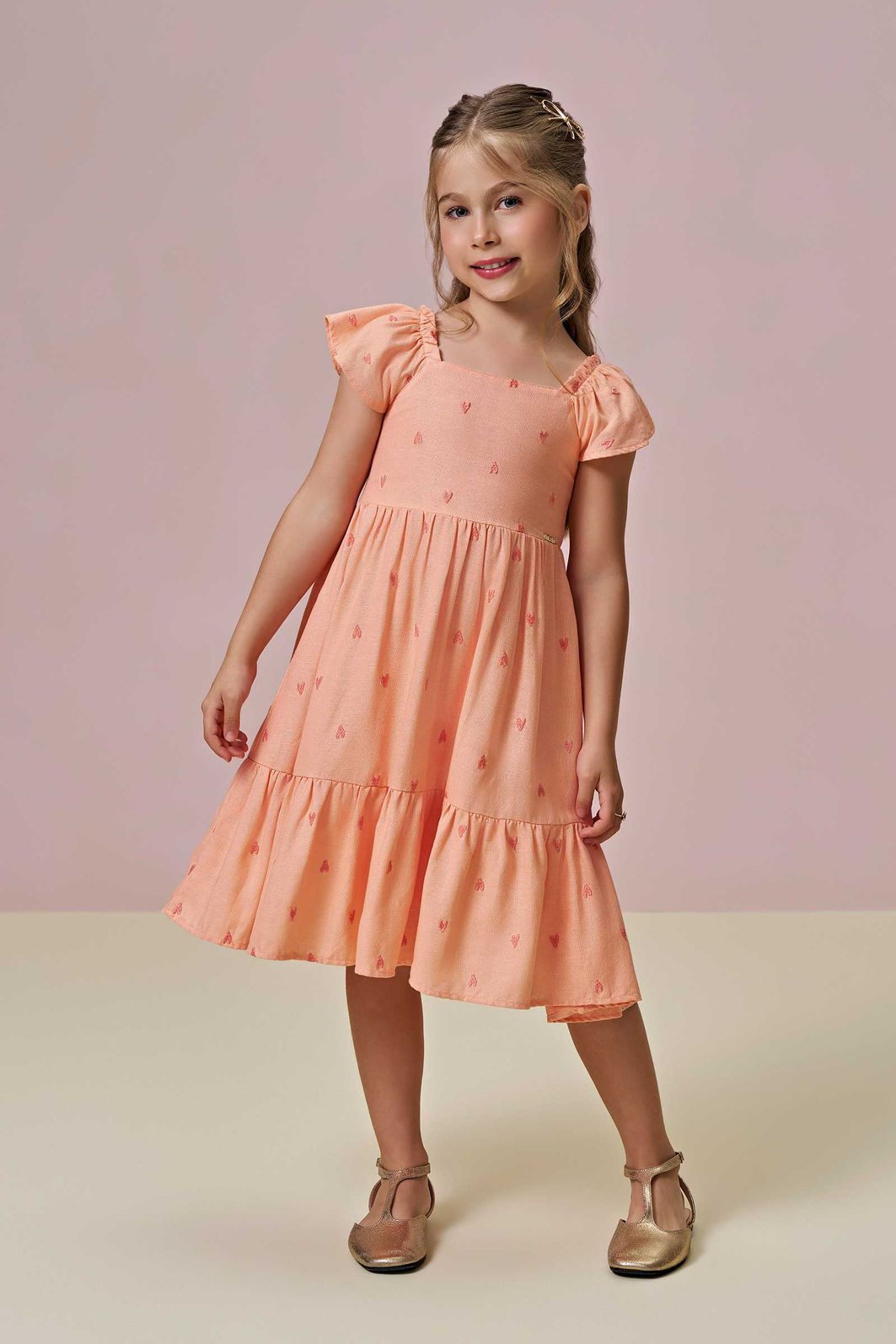 Vestido em linho bordado corações 96650 Infanti Infantil Menina Vestido em linho bordado corações 96650 Infanti Infantil Menina