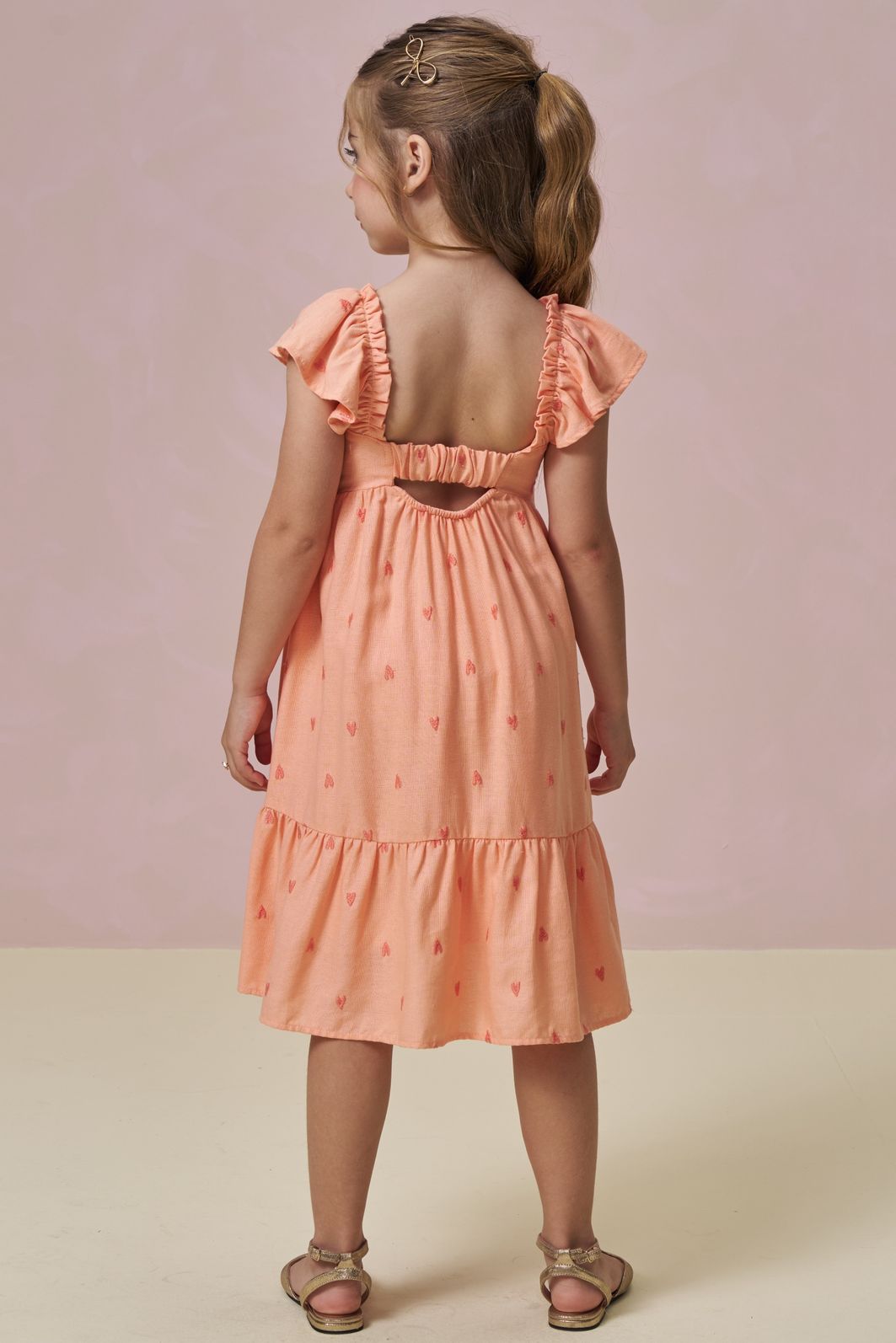 Vestido em linho bordado corações 96650 Infanti Infantil Menina Vestido em linho bordado corações 96650 Infanti Infantil Menina