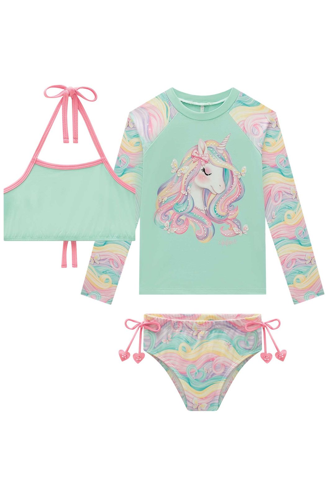 Trio de biquíni e blusa em malha UV dry com proteção UV 50+ 93170 Infanti Infantil Menina Trio de biquíni e blusa em malha UV dry com proteção UV 50+ 93170 Infanti Infantil Menina