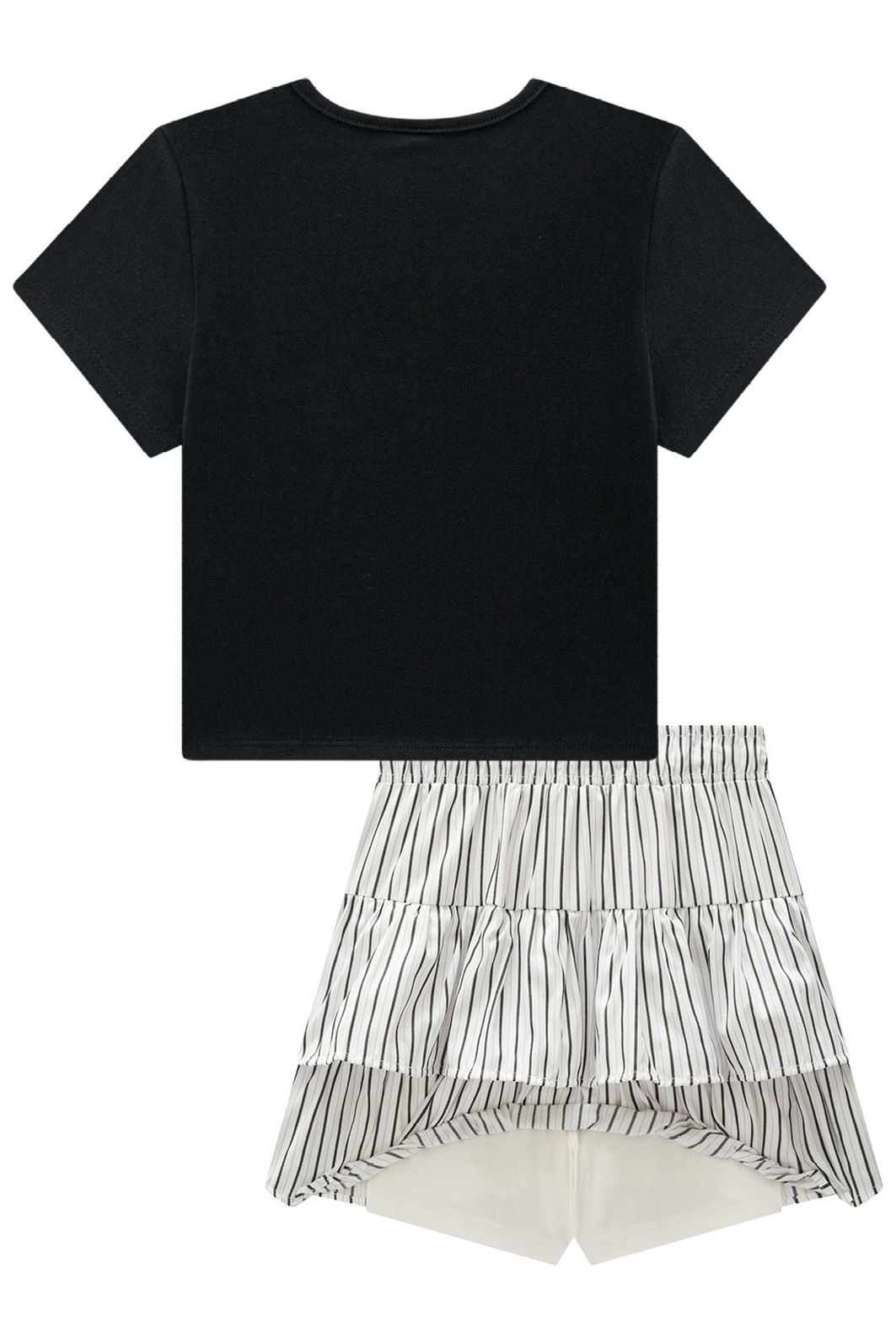 Conjunto de blusa em cotton e saia em tricoline listrado com shorts embutido 98512 Vic Teen Menina Conjunto de blusa em cotton e saia em tricoline listrado com shorts embutido 98512 Vic Teen Menina