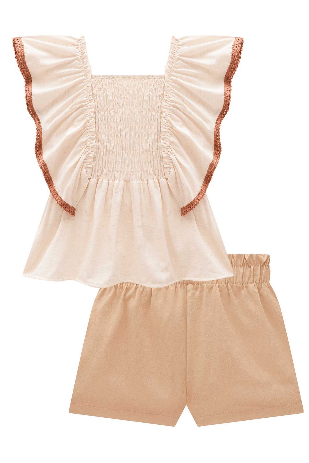 Conjunto de bata em linho deluxe e shorts em linho santorini com elastano 98310 Kukiê Infantil Menina Conjunto de bata em linho deluxe e shorts em linho santorini com elastano 98310 Kukiê Infantil Menina
