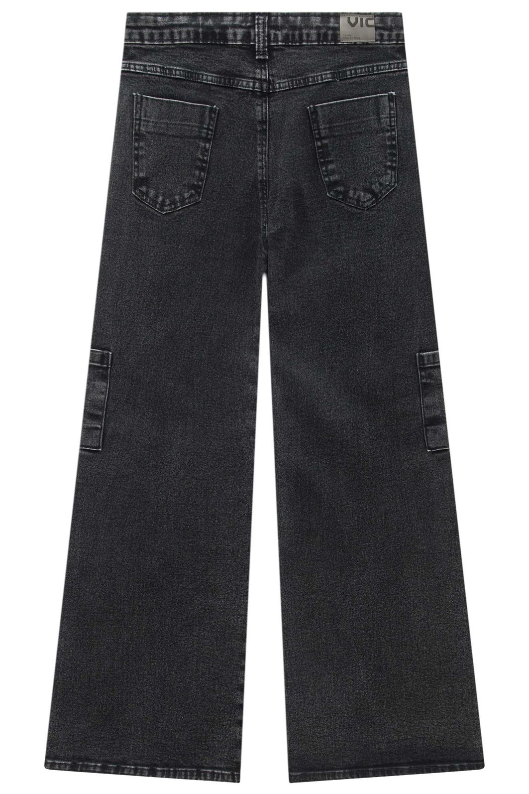 Calça wide leg cargo em jeans black com elastano 97945 Vic Teen Menina Calça wide leg cargo em jeans black com elastano 97945 Vic Teen Menina