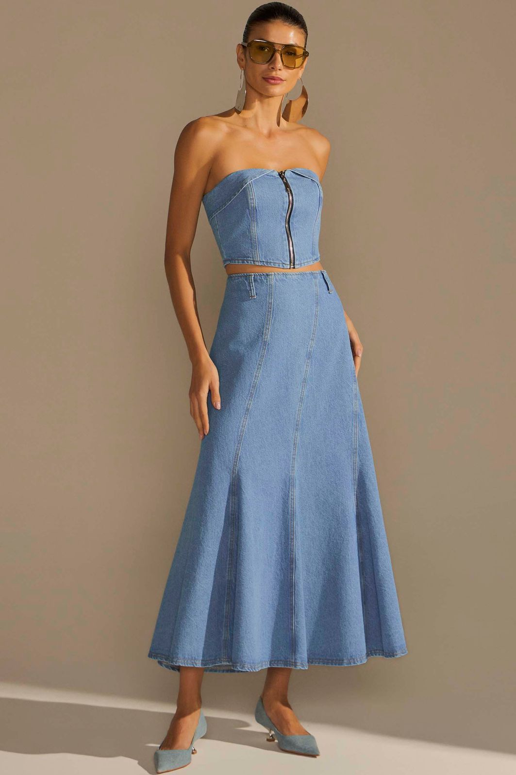 Saia maxi midi em denim 94988 Linzzi Saia maxi midi em denim 94988 Linzzi