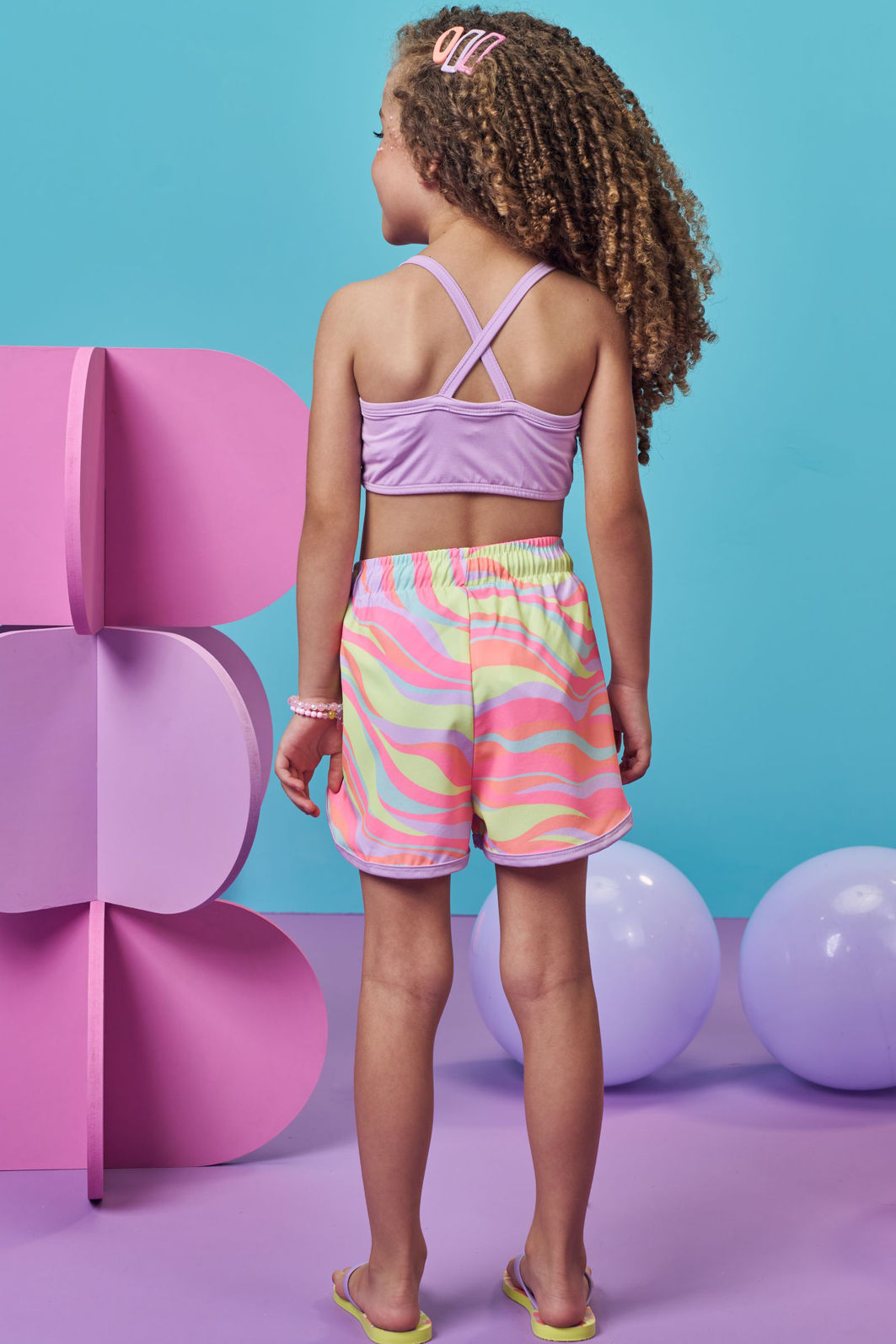 Shorts em nylon com elastano 99003 Kukiê Infantil Menina