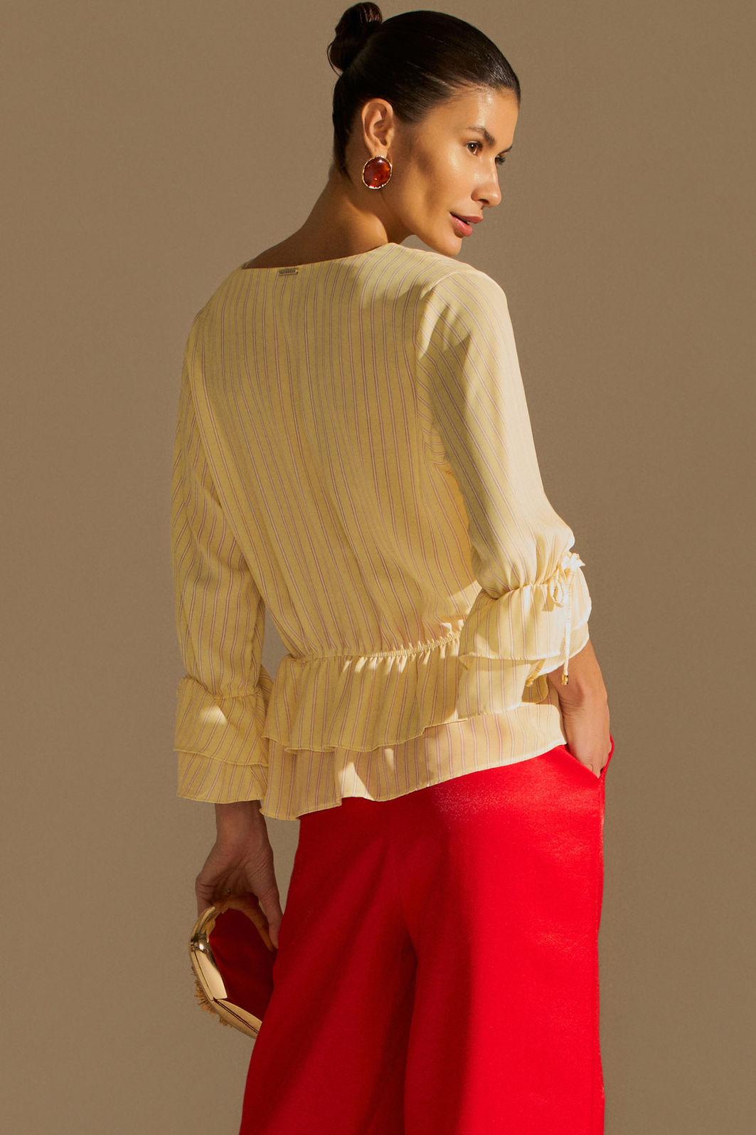 Bata de babados em chiffon listrado 96188 Linzzi