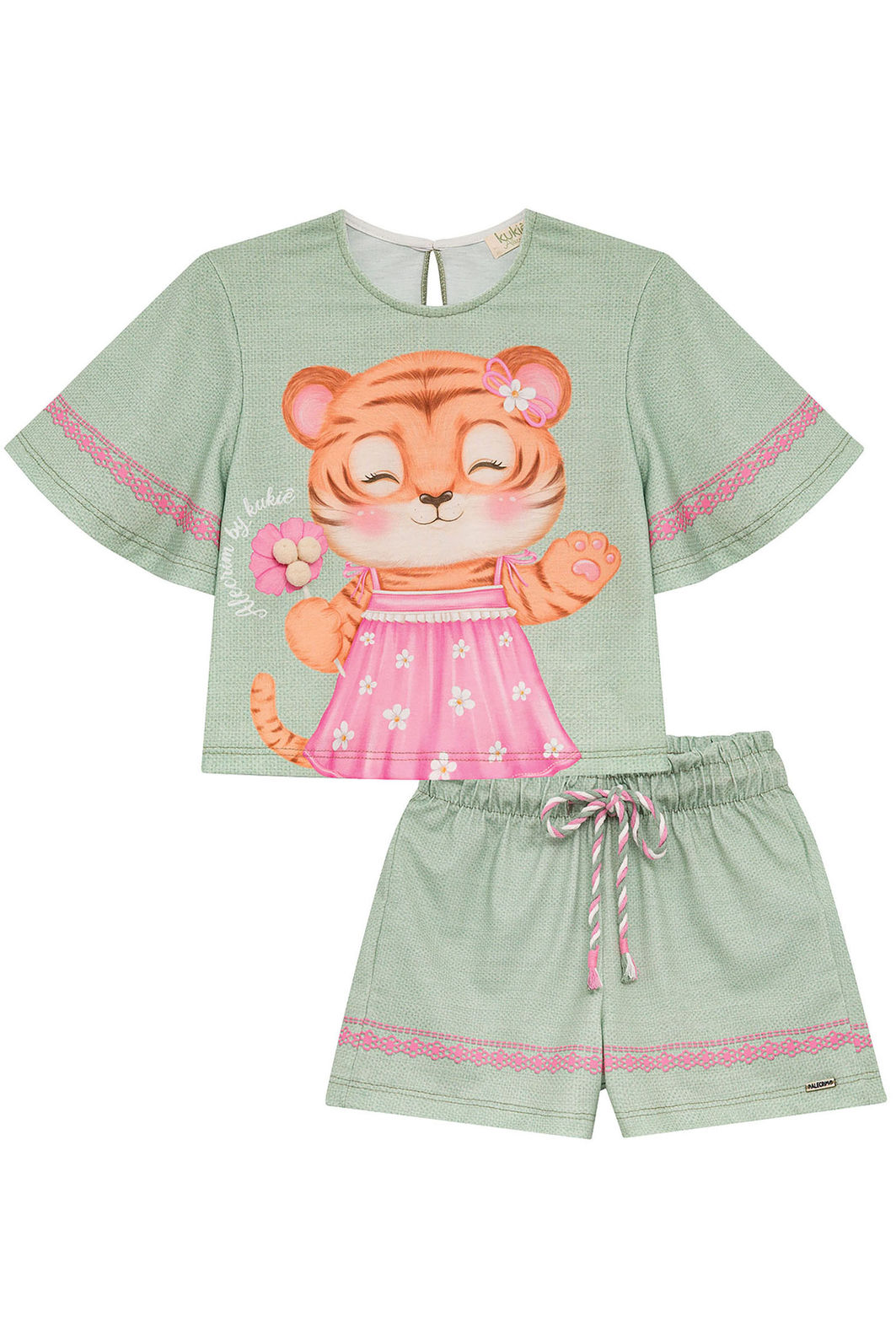 Conjunto de blusa e shorts em malha fresh 95020 Kukiê Infantil Menina