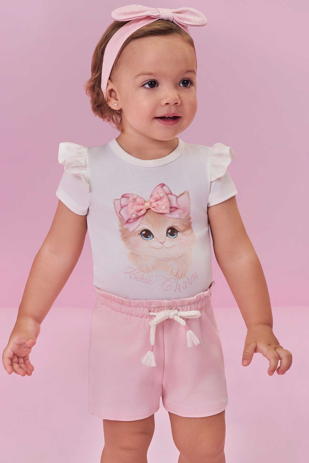 Conjunto de body em cotton e shorts em molevisco (acompanha faixa) 98701 Kukiê Bebê Menina Conjunto de body em cotton e shorts em molevisco (acompanha faixa) 98701 Kukiê Bebê Menina