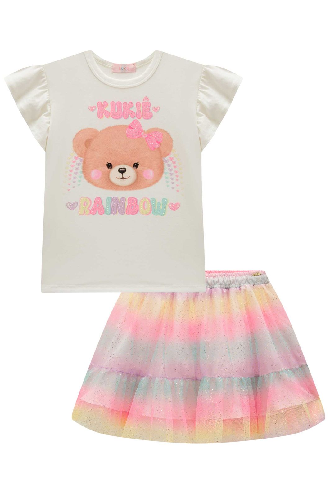 Conjunto de blusa em cotton e saia em tule (com shorts embutido) 99428 Kukiê Infantil Menina