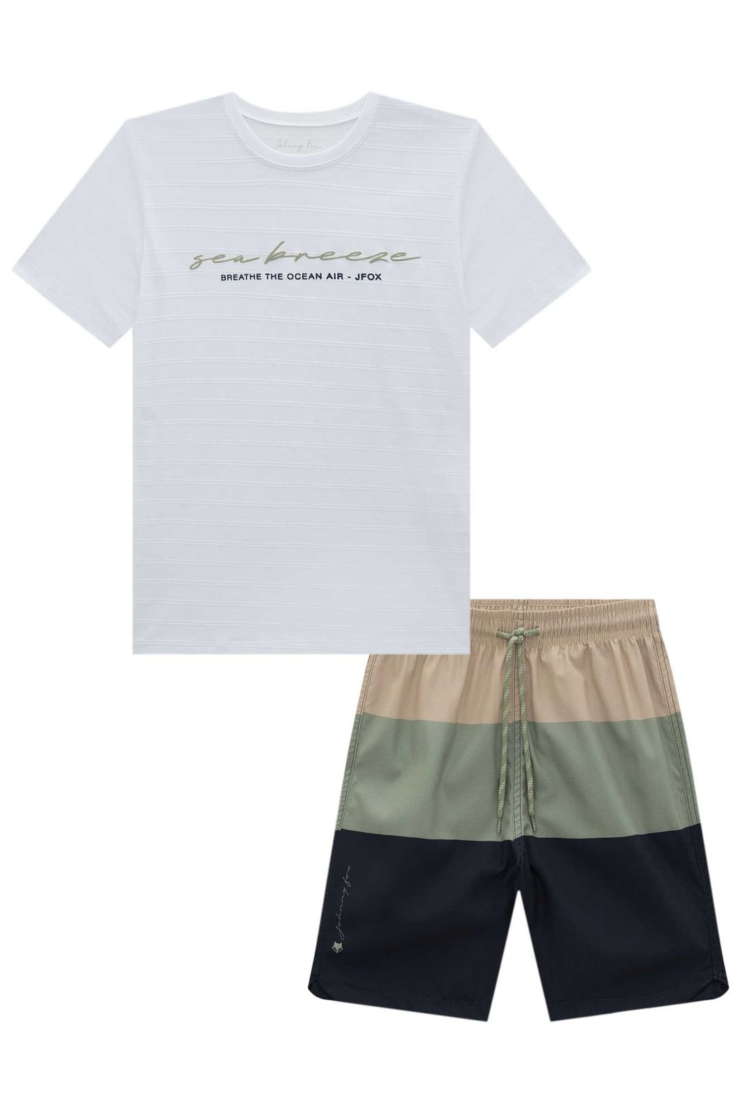 Conjunto de camiseta em malha relevo e bermuda em nylon ergonomic com elastano 96710 Johnny Fox Teen Menino Conjunto de camiseta em malha relevo e bermuda em nylon ergonomic com elastano 96710 Johnny Fox Teen Menino