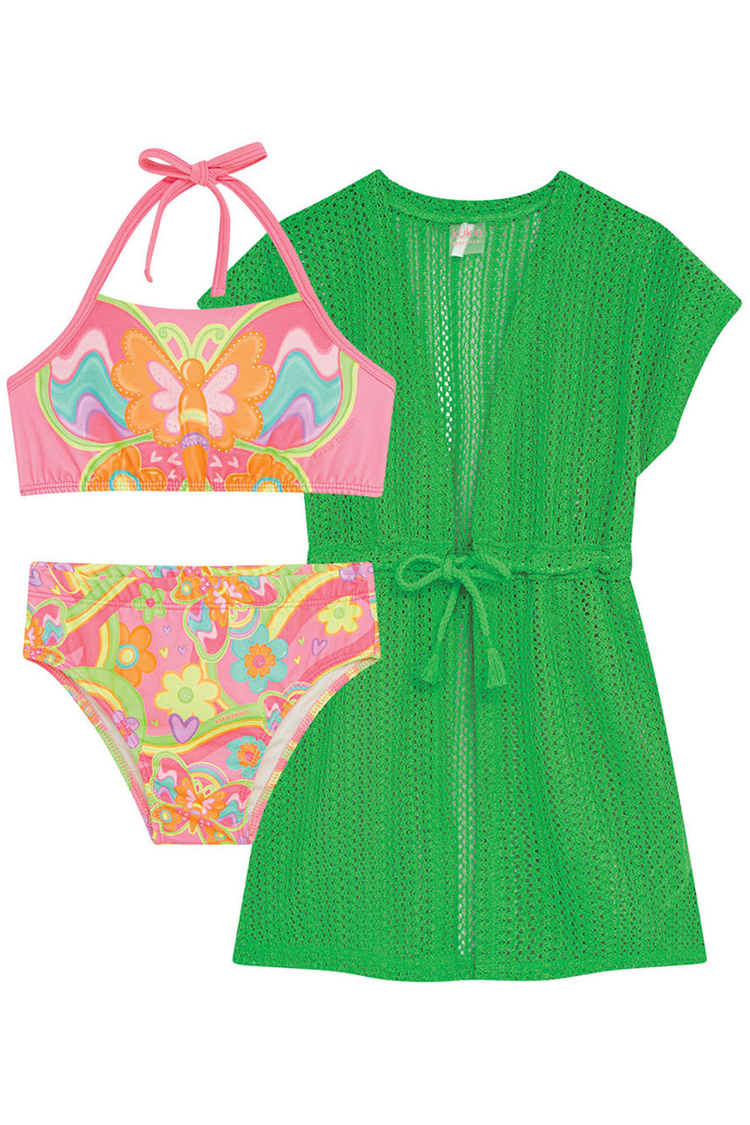 Biquíni em malha com proteção UV50+ e saída de praia em malha tricot 93049 Kukiê Infantil Menina Biquíni em malha com proteção UV50+ e saída de praia em malha tricot 93049 Kukiê Infantil Menina