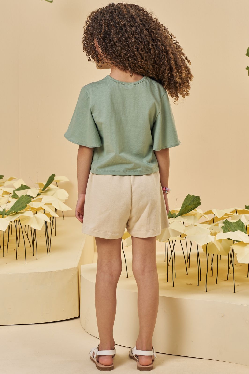 Conjunto de blusa em meia malha e shorts em moletom sem pelúcia 95070 Kukiê Infantil Menina
