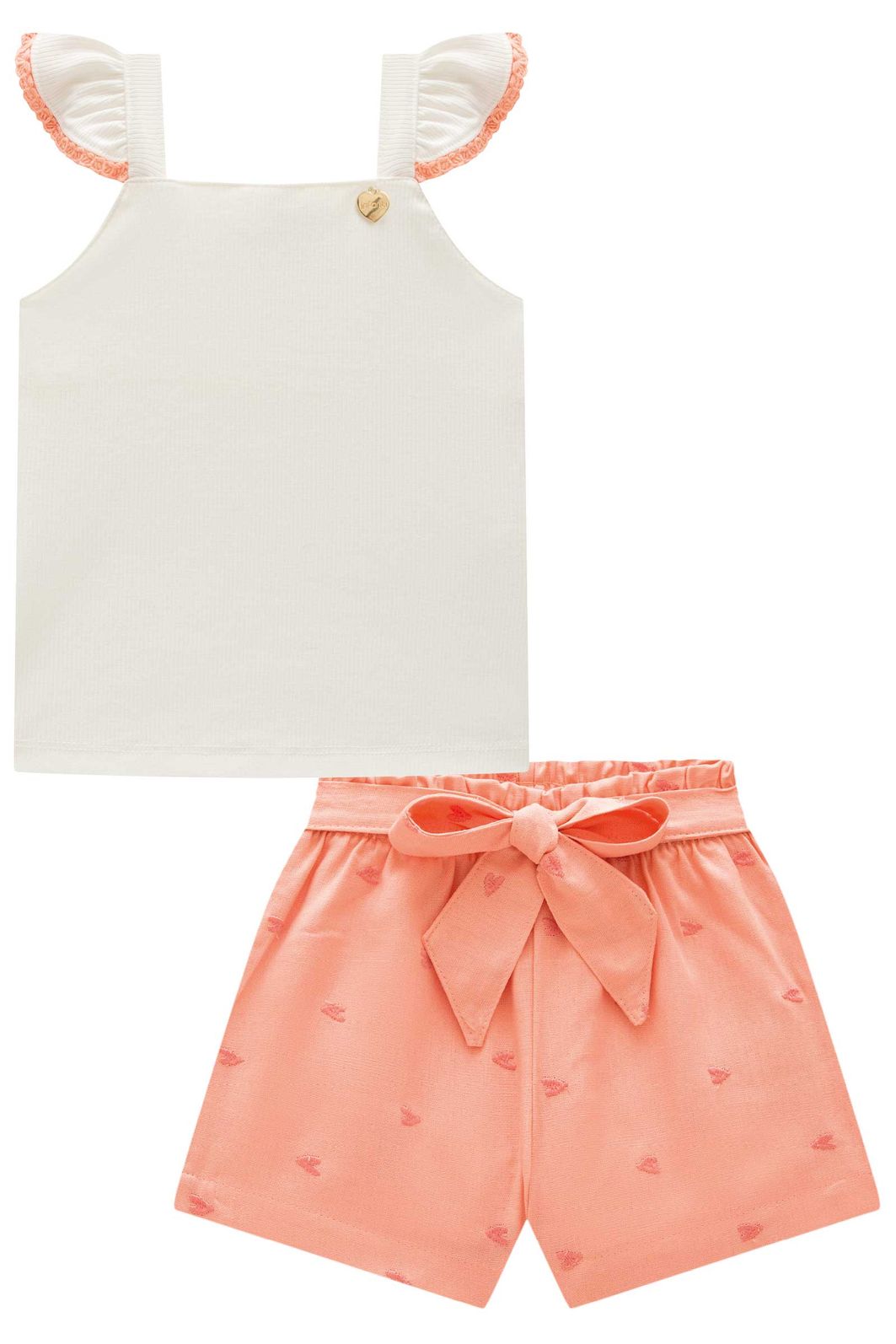Conjunto de regata em canelado liz e shorts em linho bordado corações 96652 Infanti Infantil Menina Conjunto de regata em canelado liz e shorts em linho bordado corações 96652 Infanti Infantil Menina