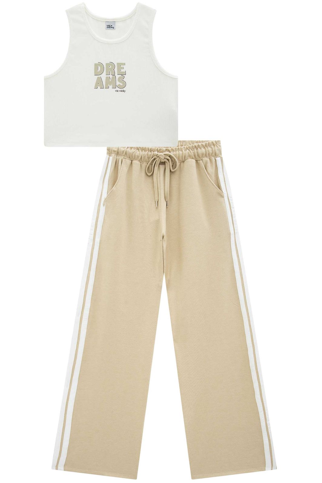 Conjunto de regata em canelado liz e calça wide leg em cotton jeans 95958 Vic Teen Menina Conjunto de regata em canelado liz e calça wide leg em cotton jeans 95958 Vic Teen Menina