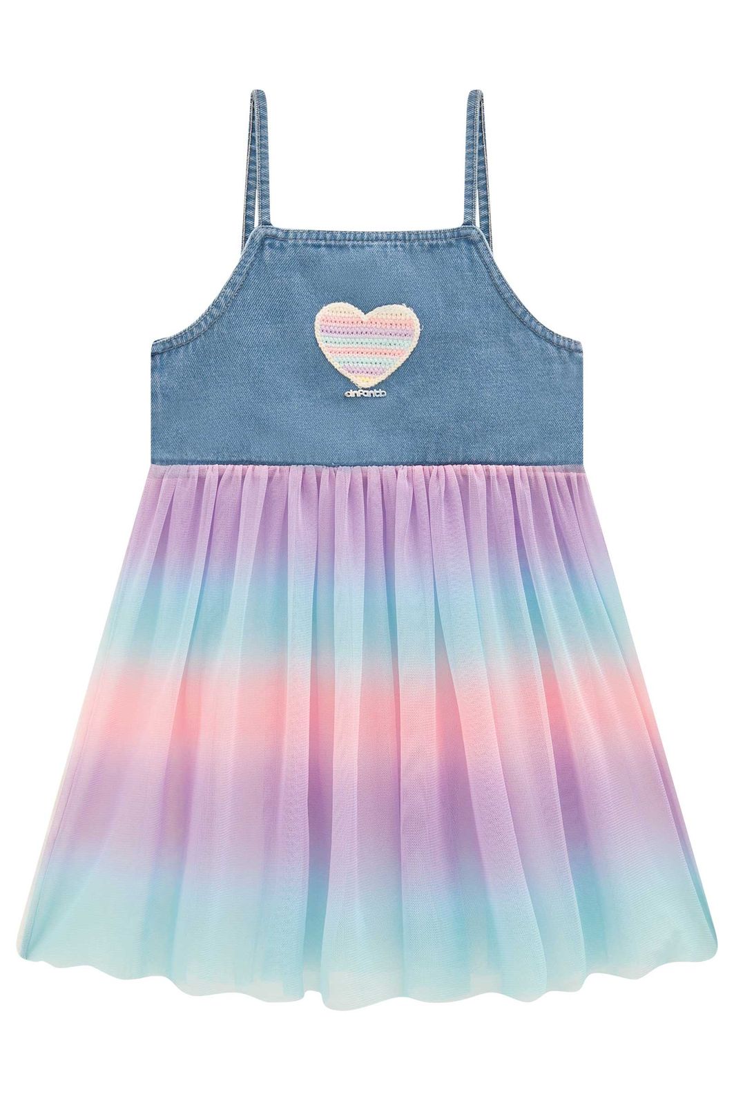 Conjunto de vestido em malha power e sobreposição em jeans e tule 97953 Infanti Infantil Menina Conjunto de vestido em malha power e sobreposição em jeans e tule 97953 Infanti Infantil Menina