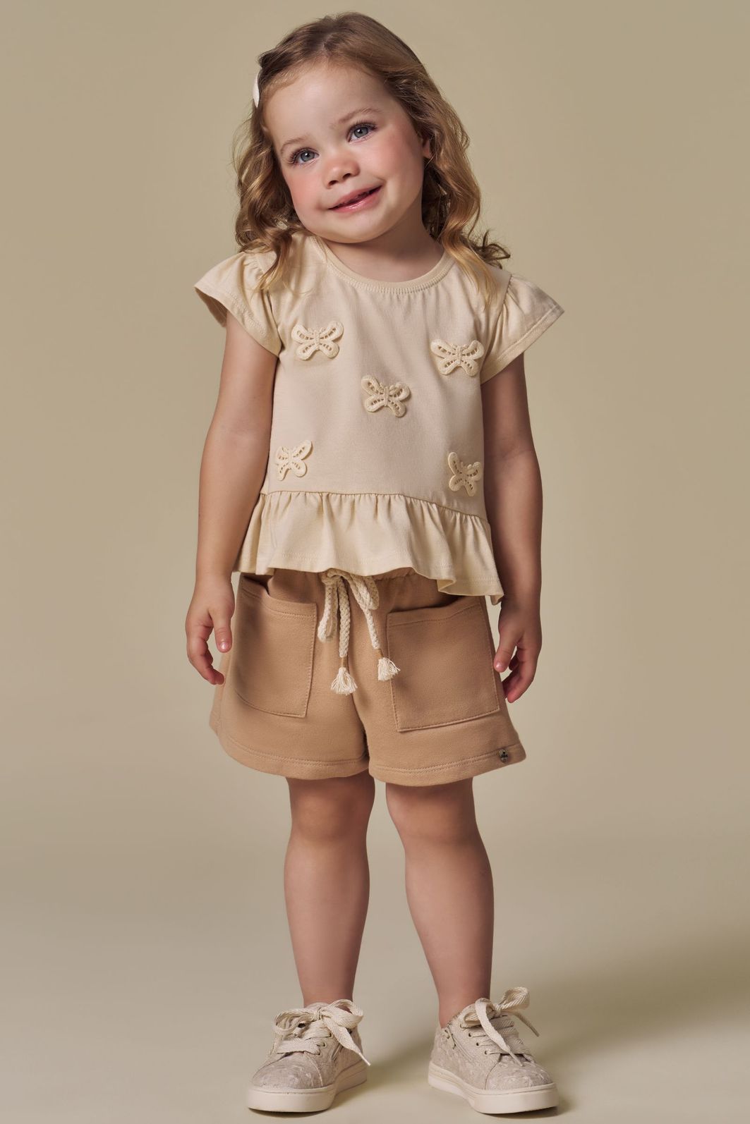 Conjunto de bata em meia malha com shorts em moletom sem pelúcia 94665 Infanti Infantil Menina Conjunto de bata em meia malha com shorts em moletom sem pelúcia 94665 Infanti Infantil Menina