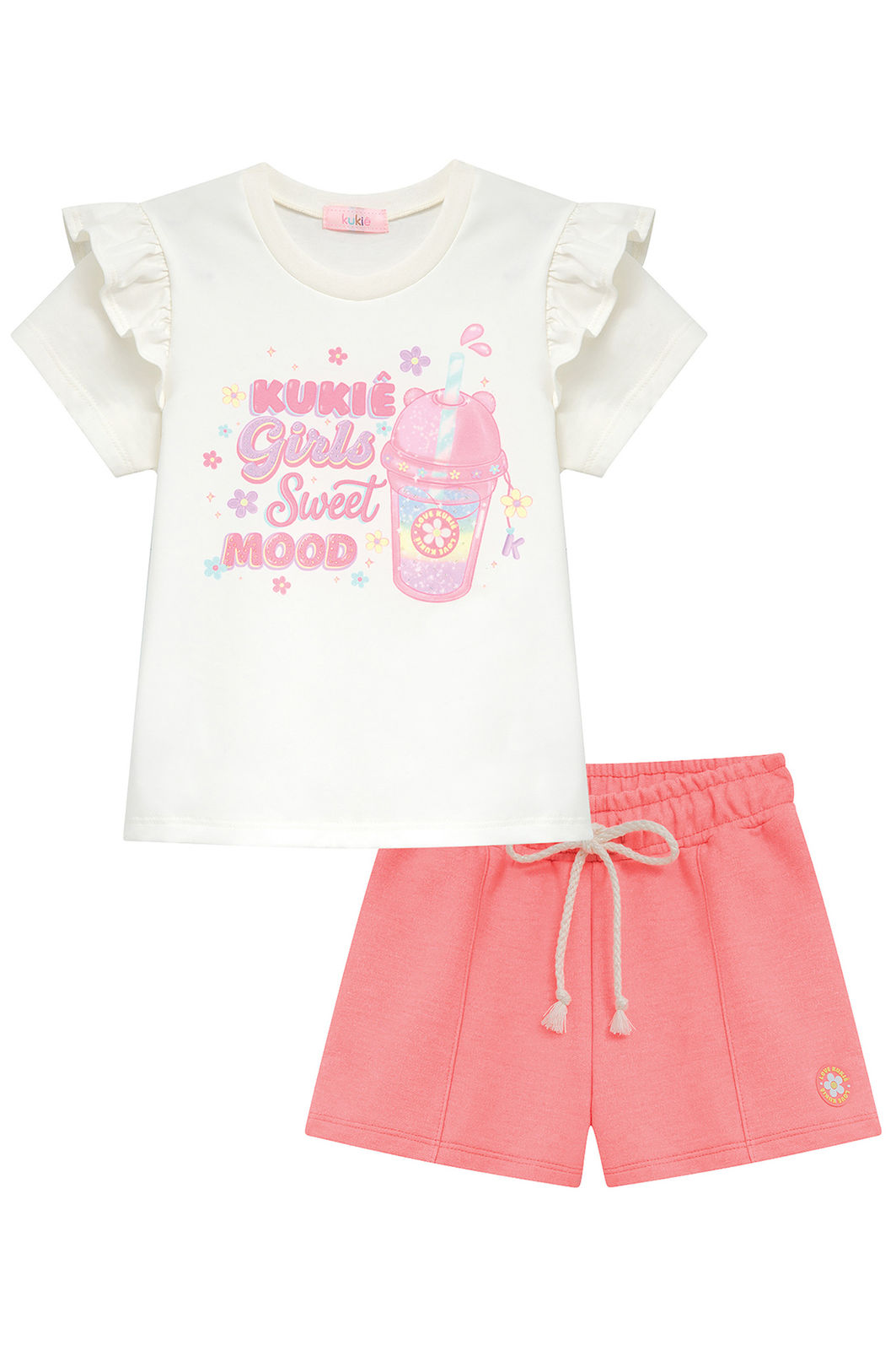 Conjunto de blusa em meia malha e shorts em moletom 96362 Kukiê Infantil Menina Conjunto de blusa em meia malha e shorts em moletom 96362 Kukiê Infantil Menina