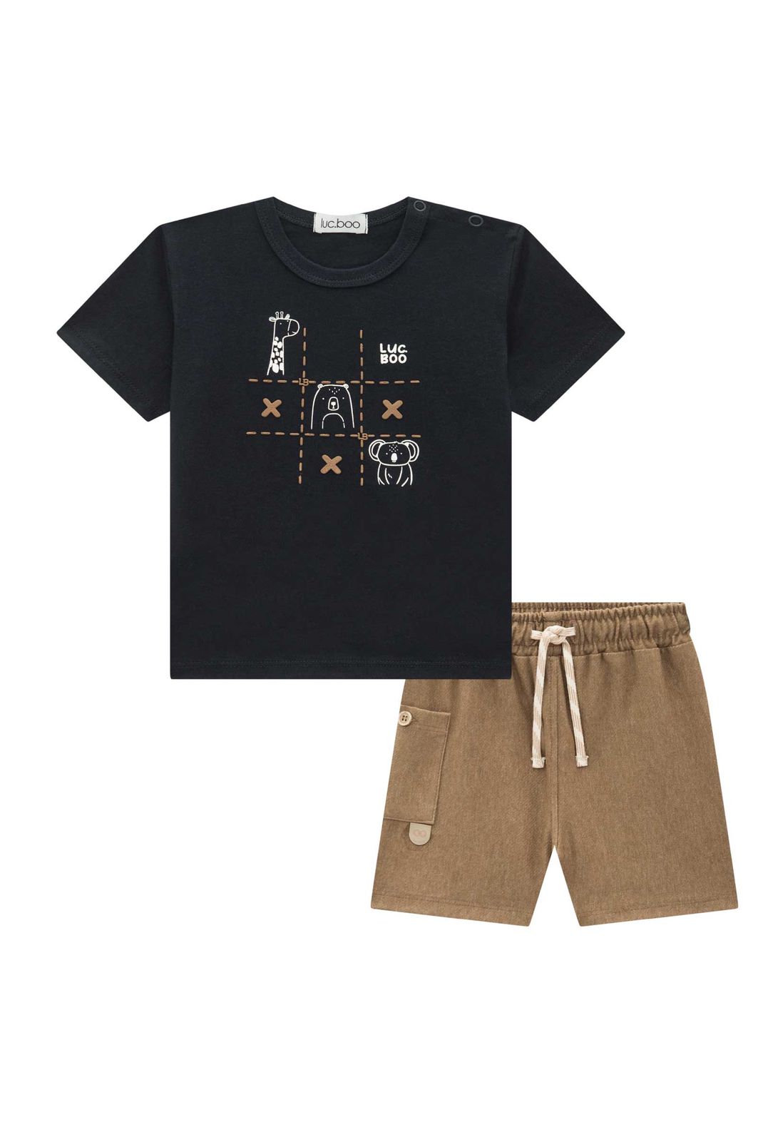 Conjunto de camiseta em meia malha e bermuda em cotton jeans com elastano 97266 LucBoo Bebê Menino Conjunto de camiseta em meia malha e bermuda em cotton jeans com elastano 97266 LucBoo Bebê Menino