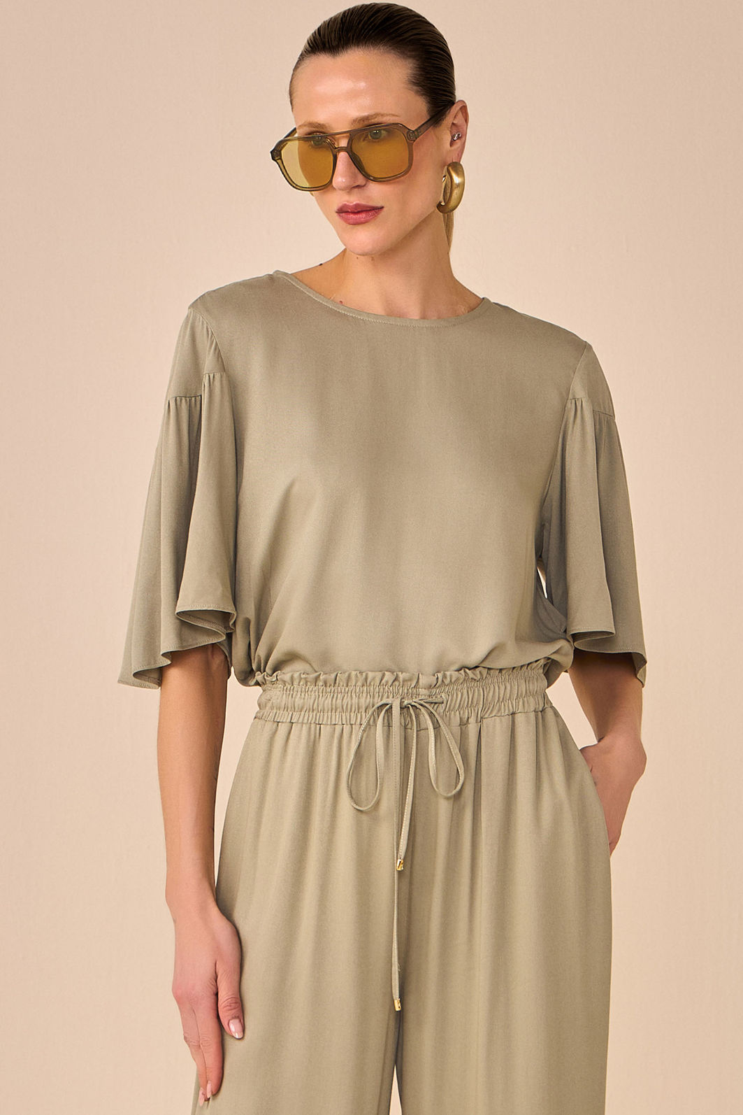 Conjunto de blusa e shorts em blend de viscose 96199 Linzzi