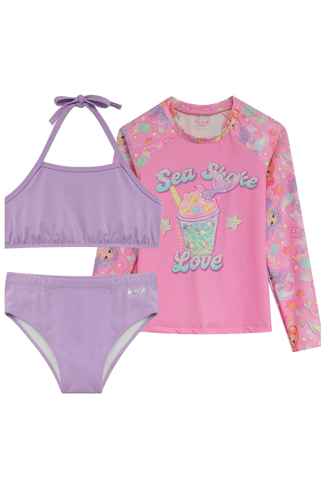 Trio de biquíni e blusa em malha com proteção UV50+ 96092 Kukiê Infantil Menina Trio de biquíni e blusa em malha com proteção UV50+ 96092 Kukiê Infantil Menina