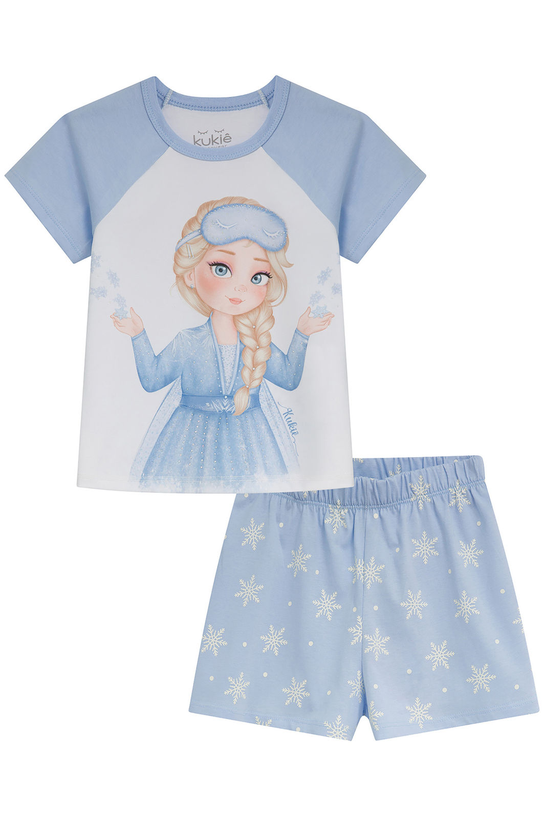 Conjunto de pijama de blusa e shorts em meia malha 94280 Kukiê Infantil Menina