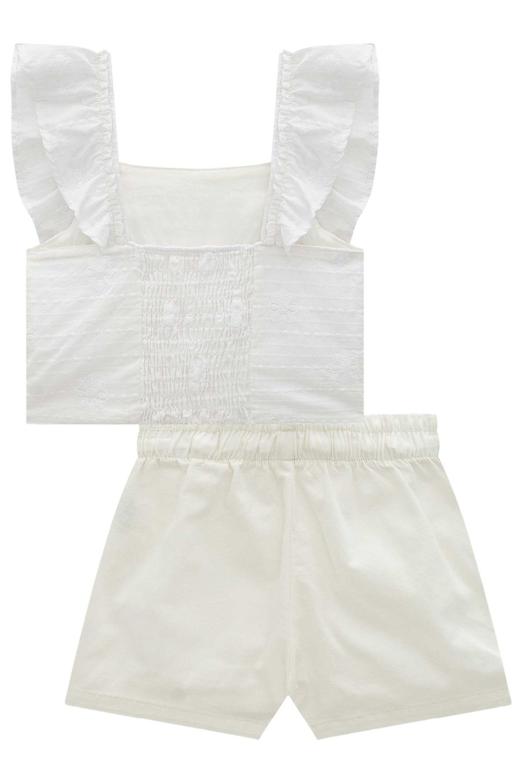 Conjunto de blusa em tricoline bordada e shorts em sarja com elastano 98677 Infanti Infantil Menina