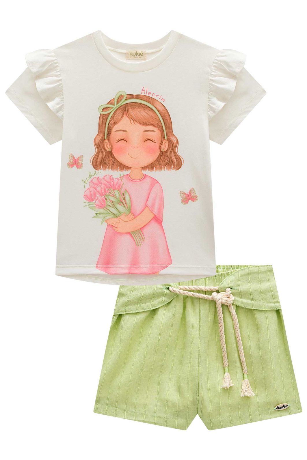 Conjunto de blusa em meia malha e short em viscolinho 99593 Kukiê Infantil Menina Conjunto de blusa em meia malha e short em viscolinho 99593 Kukiê Infantil Menina
