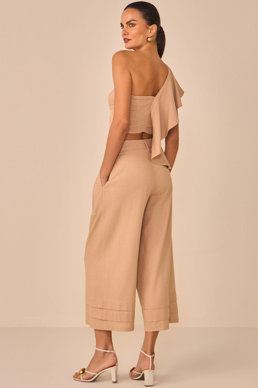 Calça maxi midi em blend de linho e viscose 95845 Linzzi Calça maxi midi em blend de linho e viscose 95845 Linzzi
