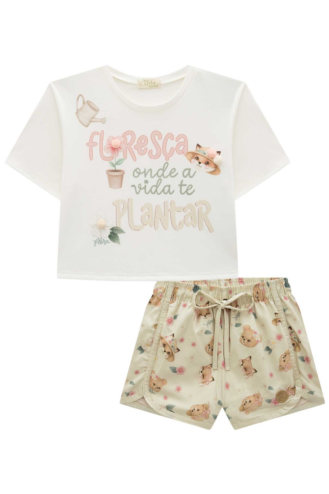 Conjunto de blusa em meia malha com shorts em tecno style 97022 Infanti Infantil Menina