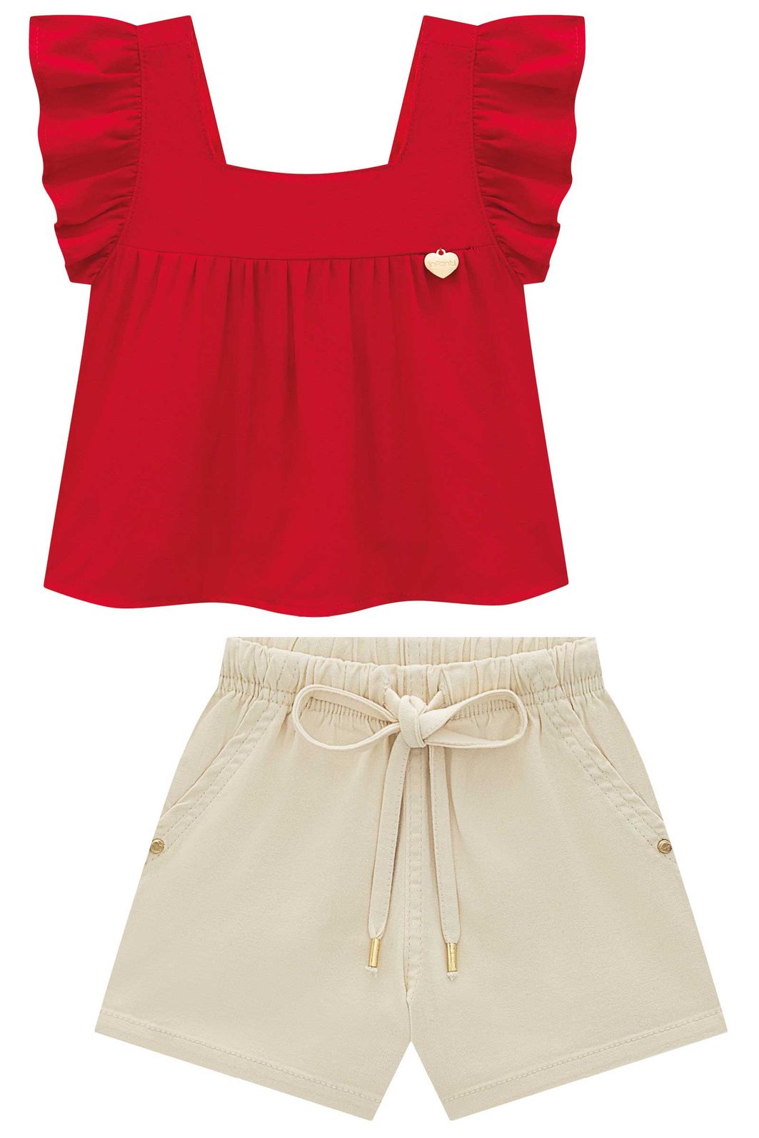 Conjunto de bata em blend de viscose e shorts em sarja com elastano 96603 Infanti Infantil Menina Conjunto de bata em blend de viscose e shorts em sarja com elastano 96603 Infanti Infantil Menina