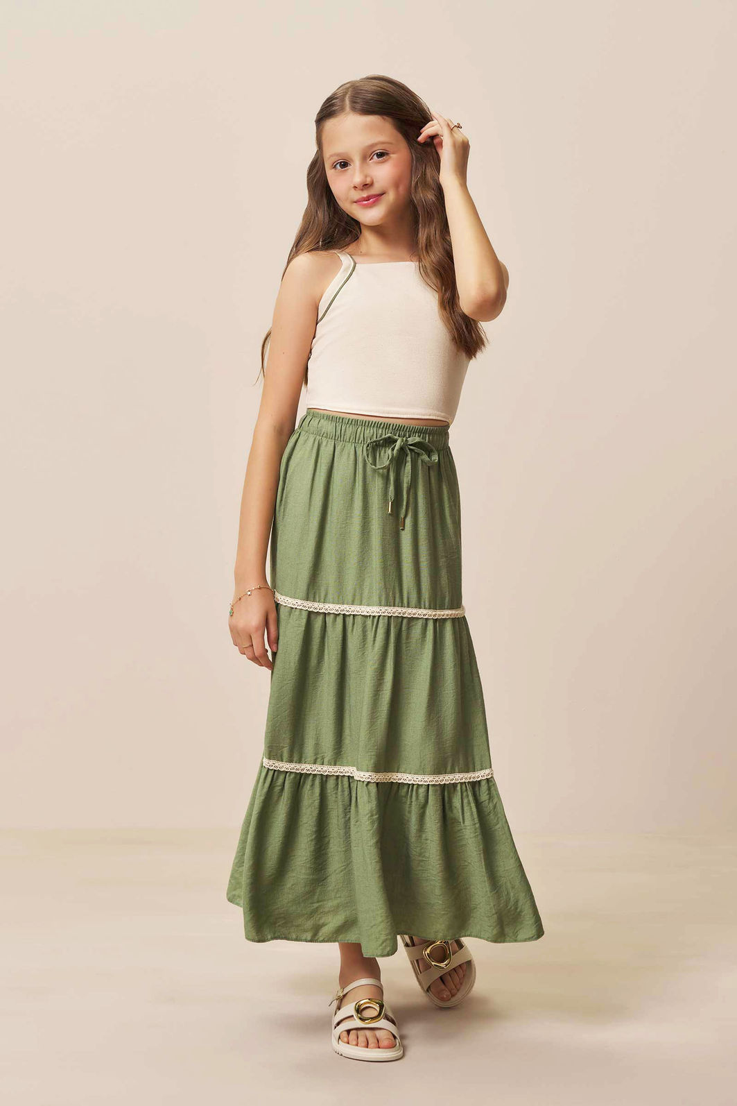 Conjunto de regata em linho com elastano e saia new midi em linho capri 94424 Vic Teen Menina Conjunto de regata em linho com elastano e saia new midi em linho capri 94424 Vic Teen Menina