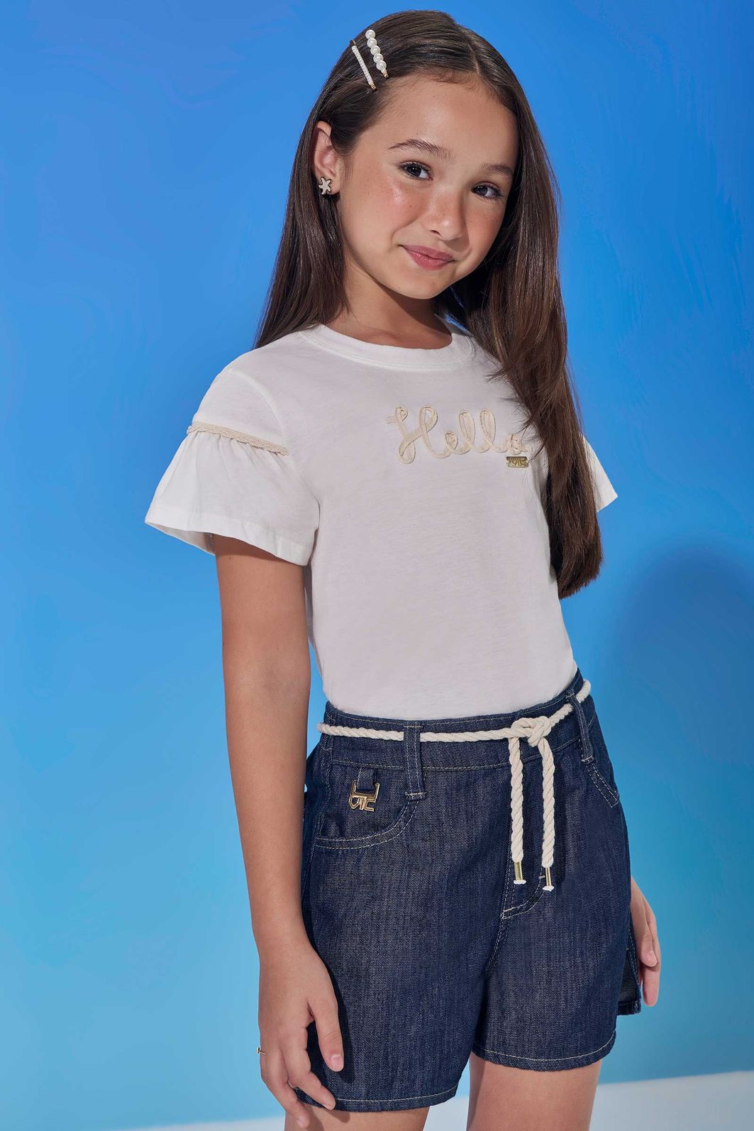 Shorts em jeans com elastano 98266 Vic Teen Menina Shorts em jeans com elastano 98266 Vic Teen Menina