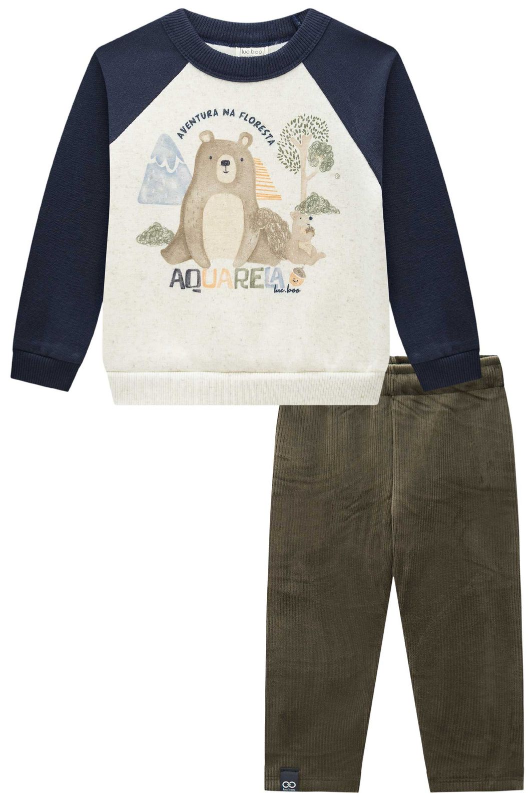 Conjunto de blusão em moletom com pelúcia e calça skinny em fleece cotelê com elastano 91750 LucBoo Bebê Menino Conjunto de blusão em moletom com pelúcia e calça skinny em fleece cotelê com elastano 91750 LucBoo Bebê Menino