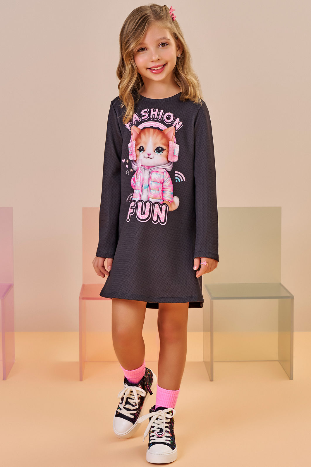 Vestido em fly tech 89211 Infanti Infantil Menina Vestido em fly tech 89211 Infanti Infantil Menina