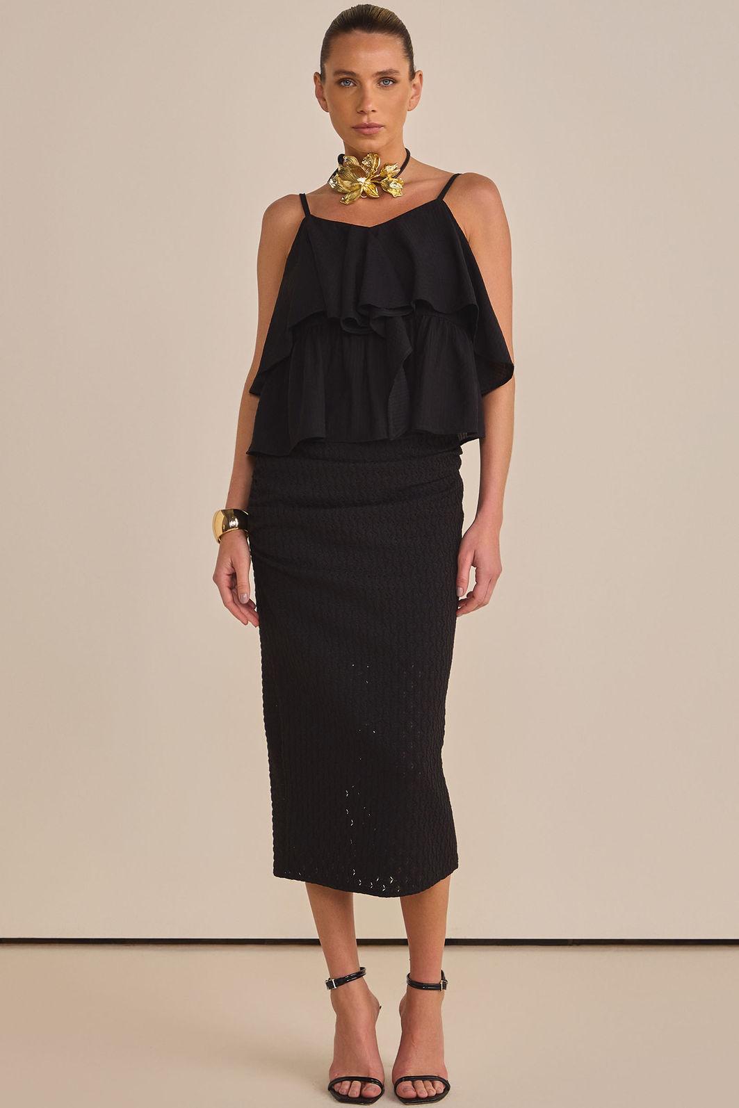 Bata em chiffon jacquard listrado 91898 Linzzi