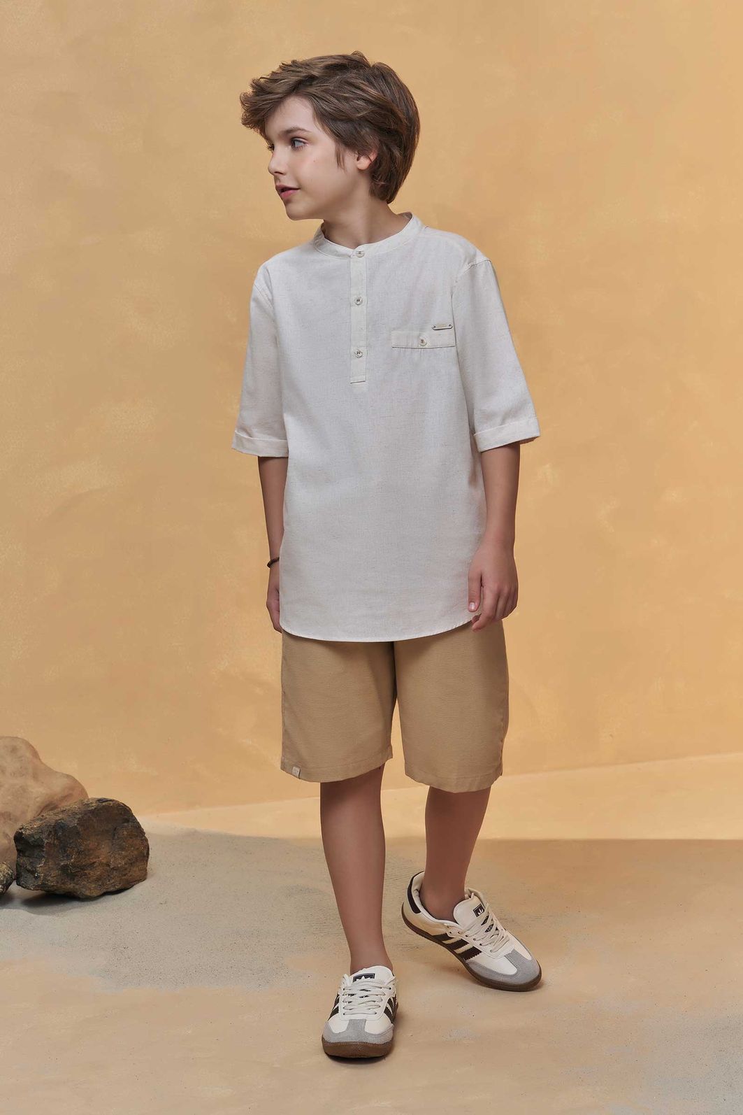Conjunto de bata em linho deluxe e bermuda em linho santorine com elastano 95751 Johnny Fox Teen Menino Conjunto de bata em linho deluxe e bermuda em linho santorine com elastano 95751 Johnny Fox Teen Menino