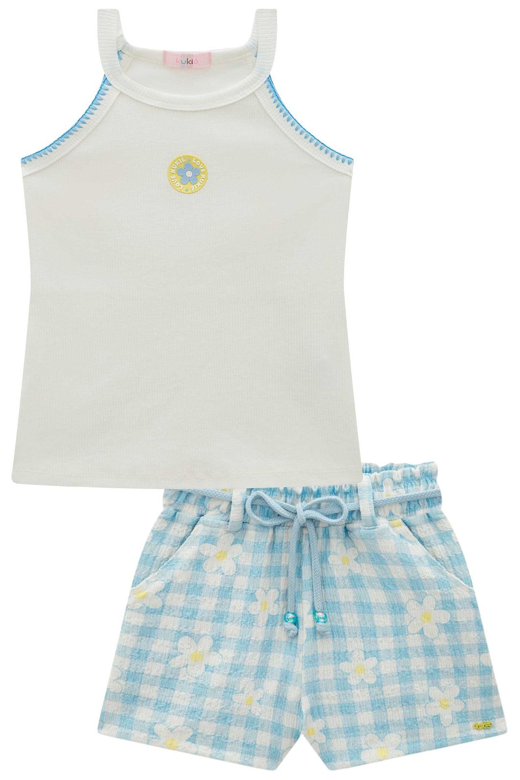 Conjunto de regata em canelado e shorts em malha textura 98456 Kukiê Infantil Menina Conjunto de regata em canelado e shorts em malha textura 98456 Kukiê Infantil Menina