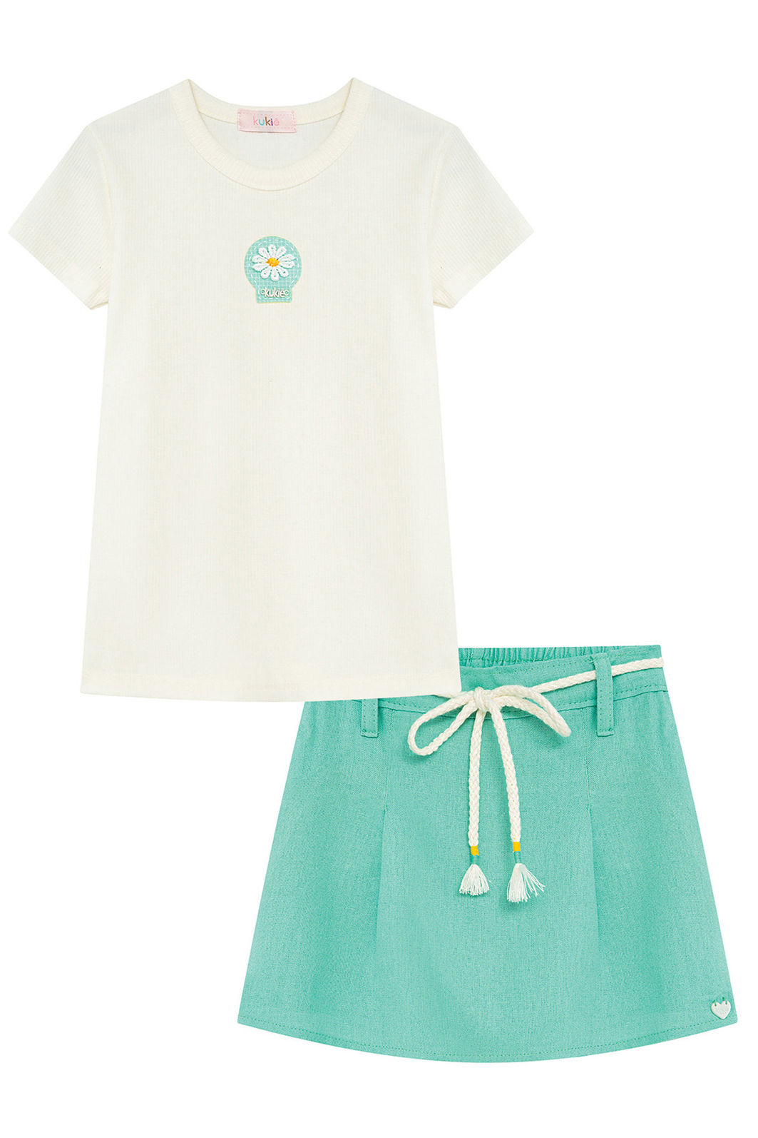 Conjunto de blusa em canelado liz e short saia em tecido brend de viscose 93640 Kukiê Infantil Menina Conjunto de blusa em canelado liz e short saia em tecido brend de viscose 93640 Kukiê Infantil Menina