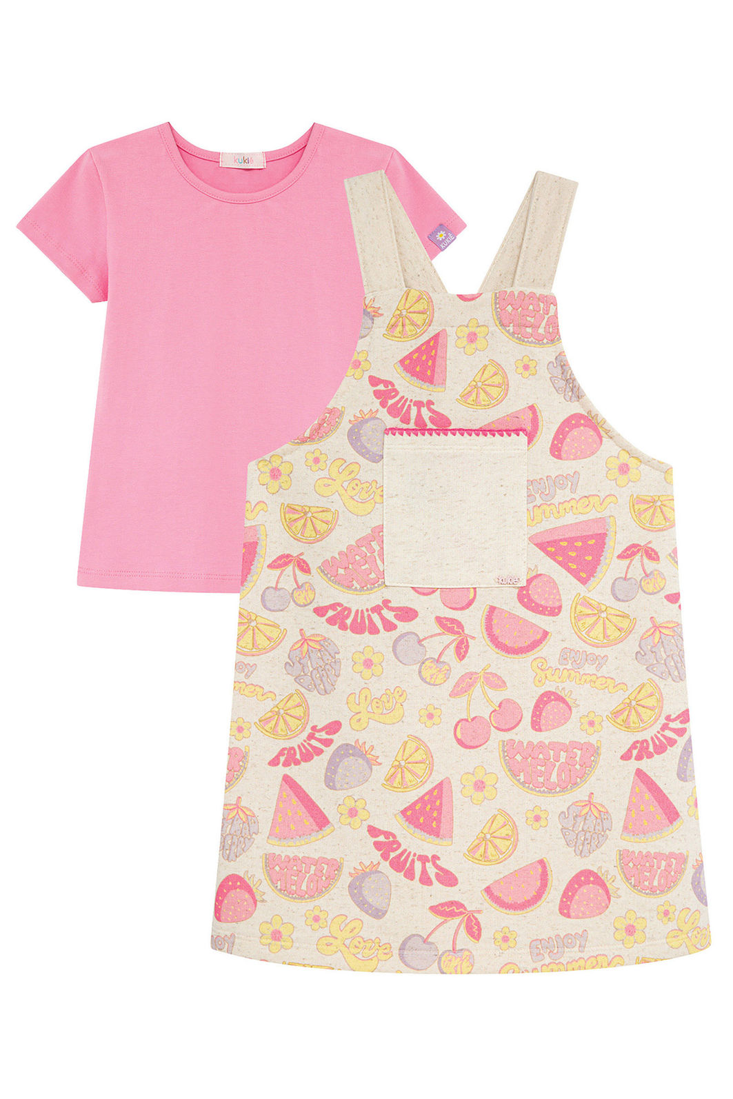 Conjunto de blusa em cotton e salopete em moletom linho 97133 Kukiê Infantil Menina Conjunto de blusa em cotton e salopete em moletom linho 97133 Kukiê Infantil Menina
