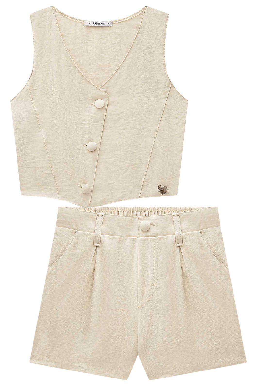 Conjunto de colete e shorts em tecido plano viscose sense 98581 Lilimoon Teen Menina