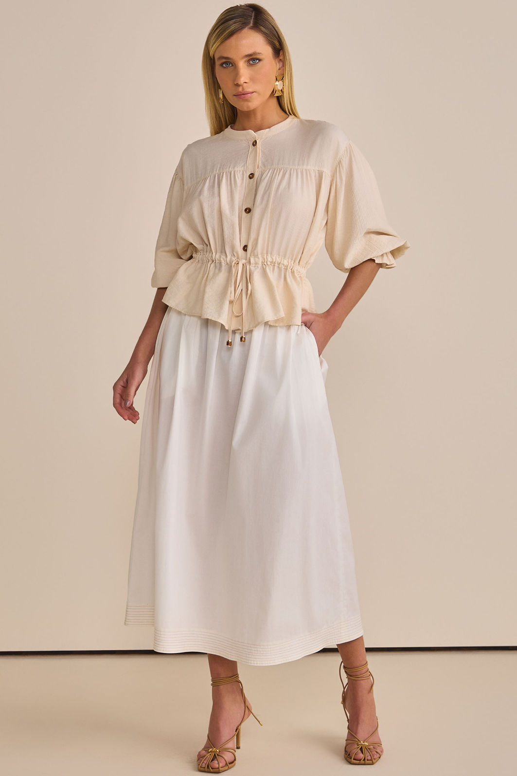 Saia maxi midi em tricoline com elastano com shorts forro em malha 90521 Linzzi