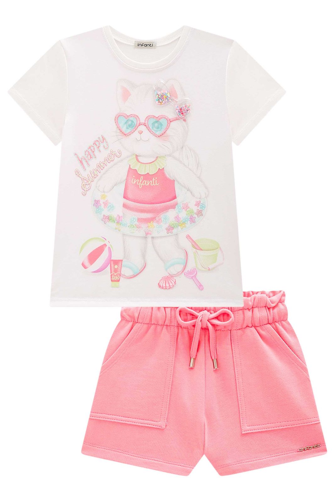 Conjunto de blusa em meia malha e shorts em moletom sem pelúcia 98355 Infanti Infantil Menina