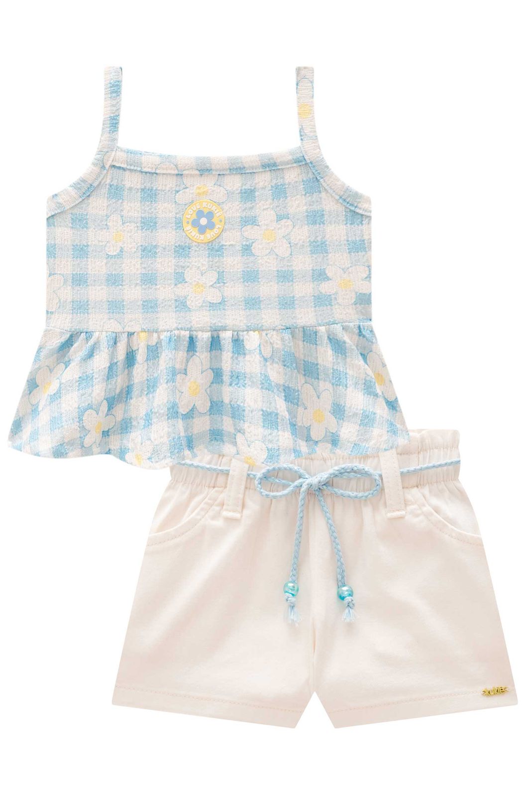 Conjunto de bata em malha textura e shorts em sarja com elastano 98299 Kukiê Infantil Menina