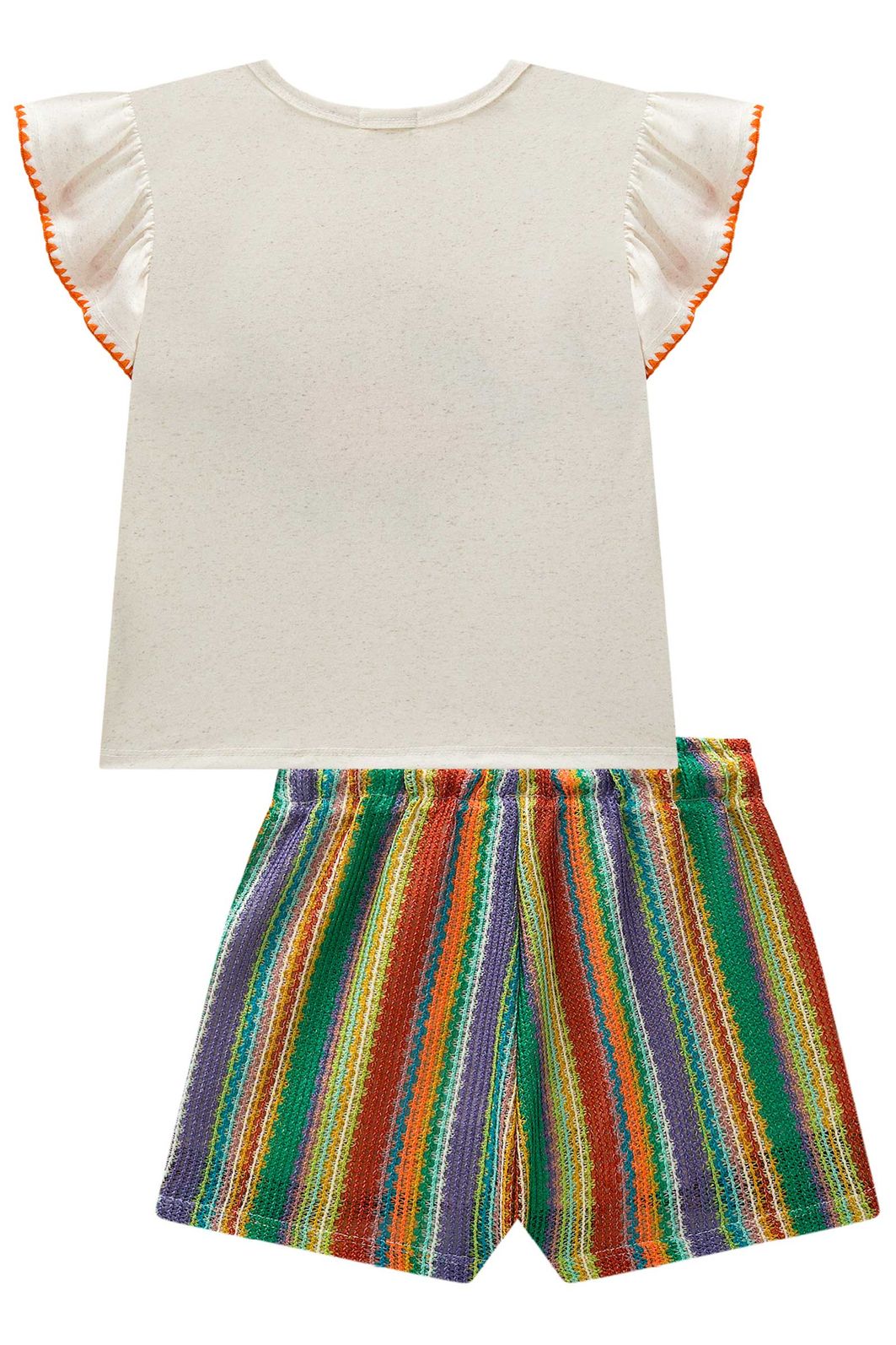 Conjunto de blusa em malha fresh e shorts em tecido tricô 98012 Kukiê Infantil Menina