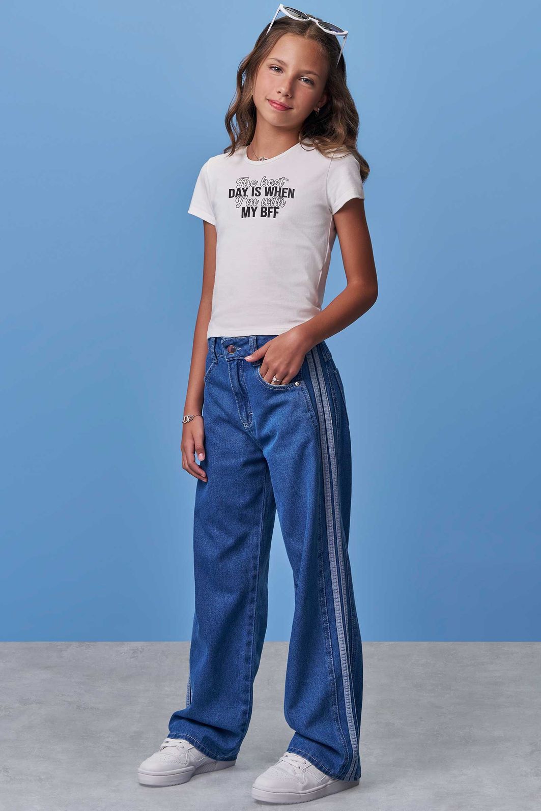 Calça wide leg em jeans 97951 Vic Teen Menina Calça wide leg em jeans 97951 Vic Teen Menina