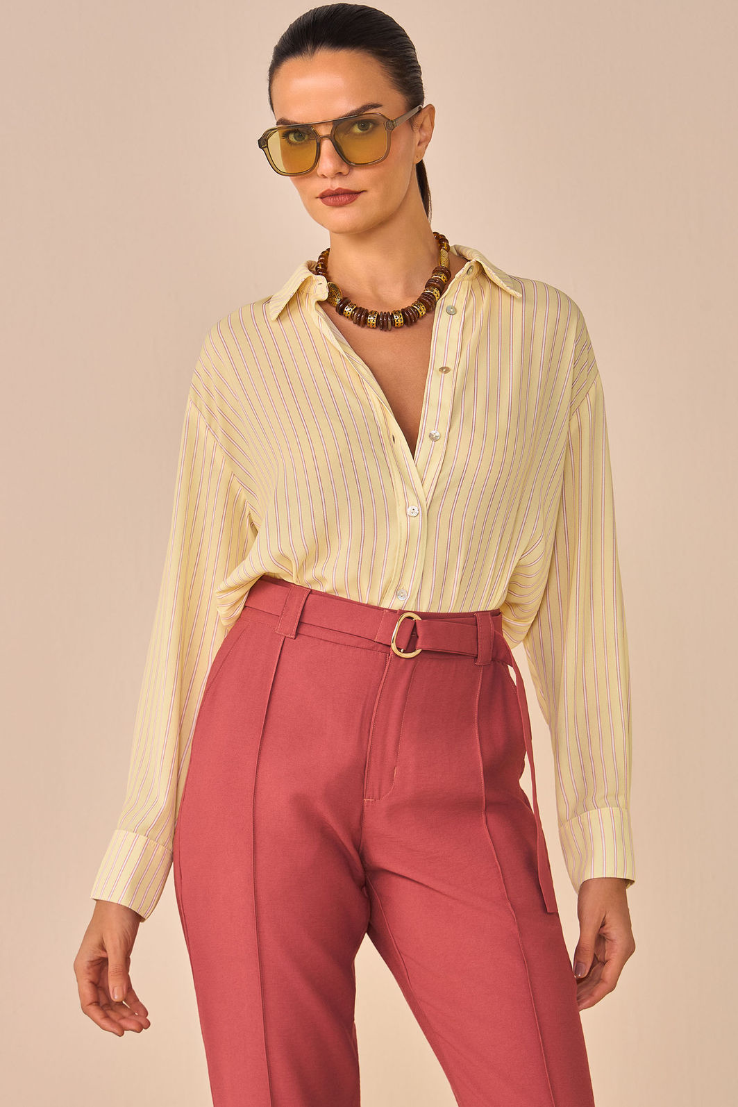 Camisa em chiffon listrado 96745 Linzzi Camisa em chiffon listrado 96745 Linzzi