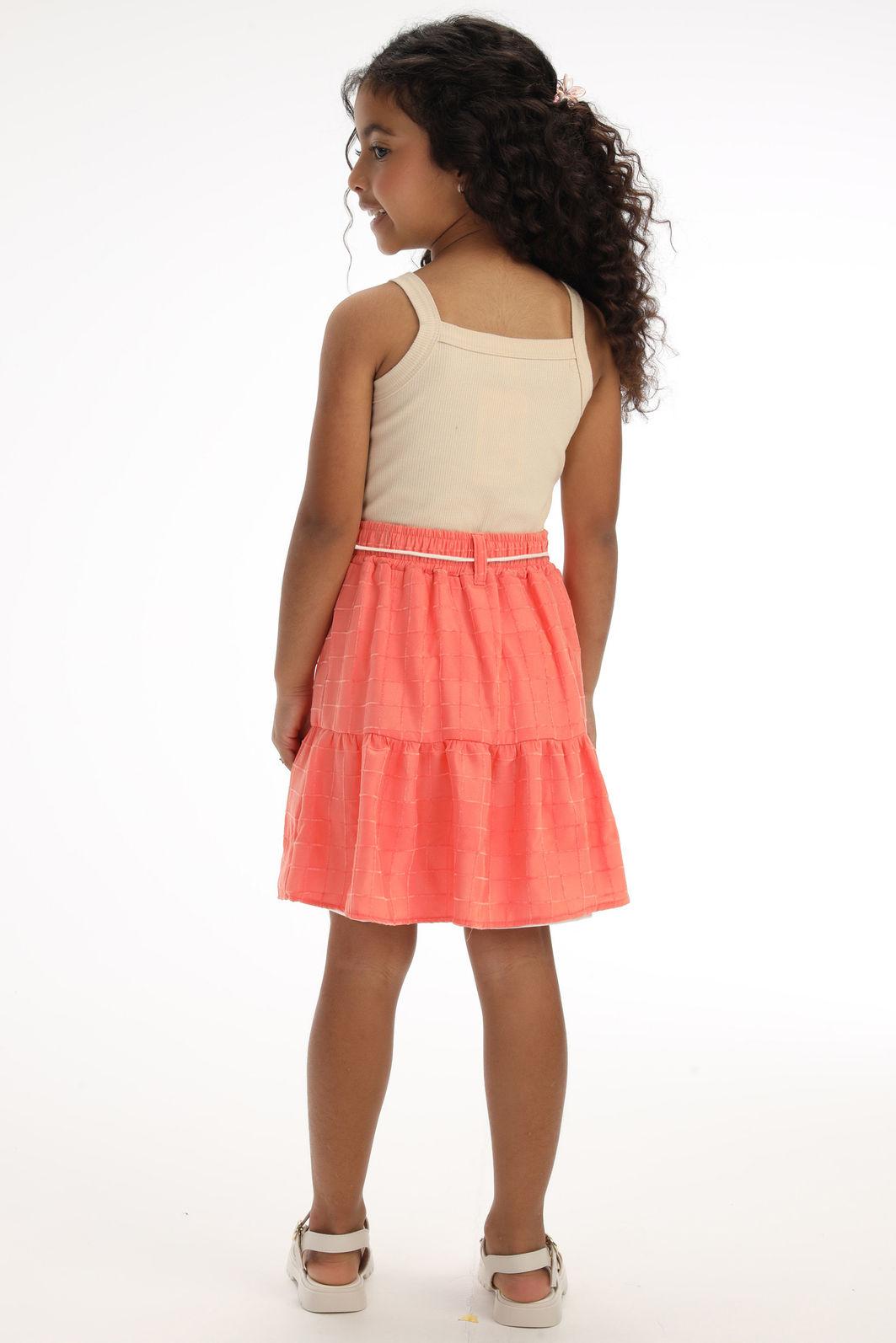 Conjunto de regata em canelado e saia em tecido grid chenille 95890 Kukiê Infantil Menina Conjunto de regata em canelado e saia em tecido grid chenille 95890 Kukiê Infantil Menina