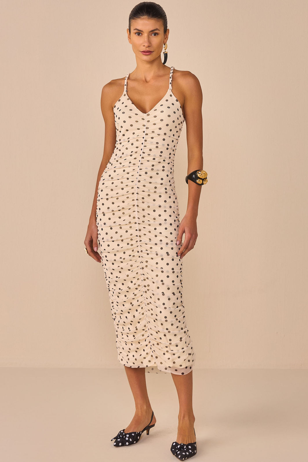Vestido midi em tule estampado poá 97227 Linzzi Vestido midi em tule estampado poá 97227 Linzzi