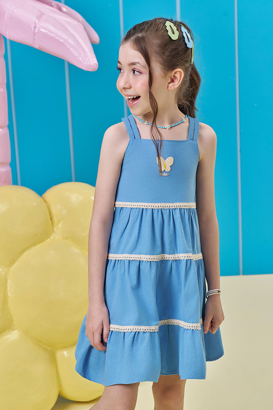 Vestido em linho santorine 95902 Kukiê Infantil Menina Vestido em linho santorine 95902 Kukiê Infantil Menina