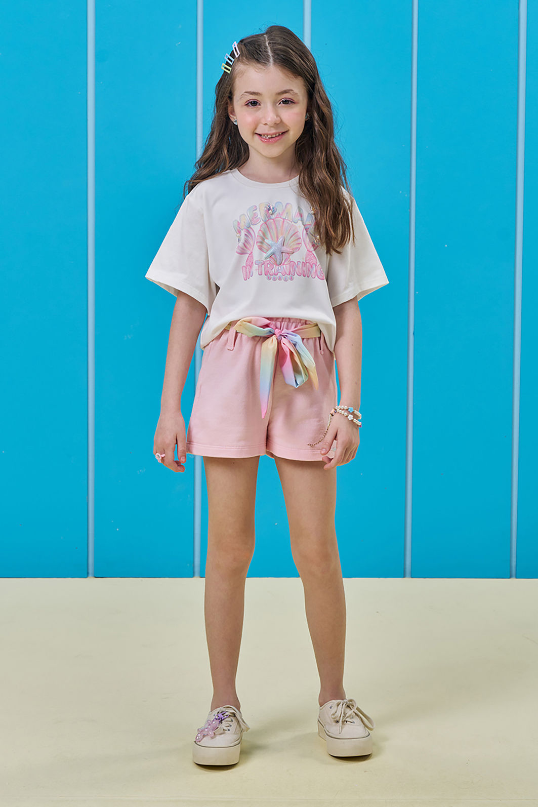Conjunto de blusa em meia malha e shorts em moletom sem pelúcia 96576 Kukiê Infantil Menina Conjunto de blusa em meia malha e shorts em moletom sem pelúcia 96576 Kukiê Infantil Menina